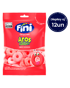 Bala de Gelatina Aros Azedinhos de Morango Fini 90g Display com 12un