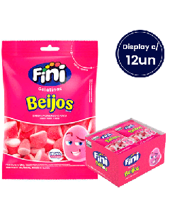 Bala de Gelatina Beijos de Morango Fini 90g Display com 12un