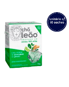 Chá Verde, Gengibre e Limão de preparo Gelado Leão com 10 Saches